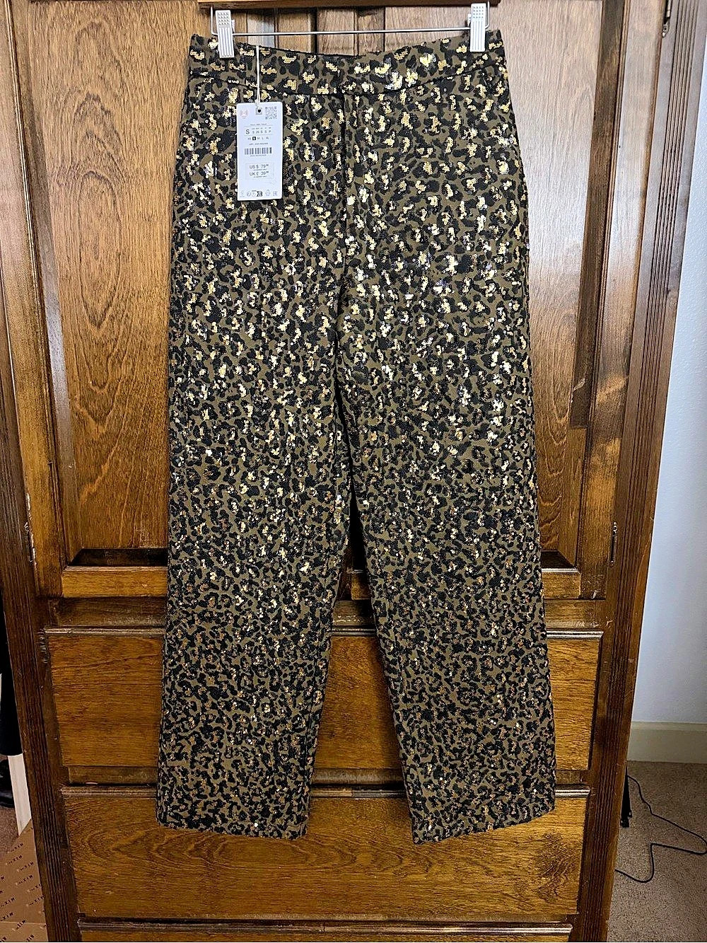 ZARA Animal Print Sequinned Straight-Leg Trousers